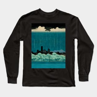 Portland Oregon Rain: Embracing the Ephemeral Symphony; The Importance of Portland Rain on a Dark Background Long Sleeve T-Shirt